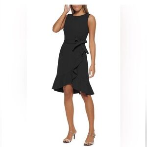 NWT Calvin Klein Ruffle Hem Wrap Style Sleeveless Formal Dress Black Size 2
